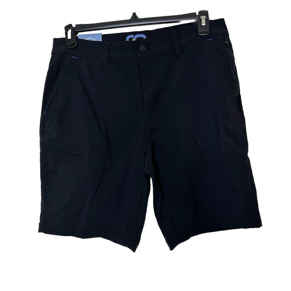 Copper Oak Men's Cargo Shorts Active Super Stretch Size 32 Black Zippered Pocket